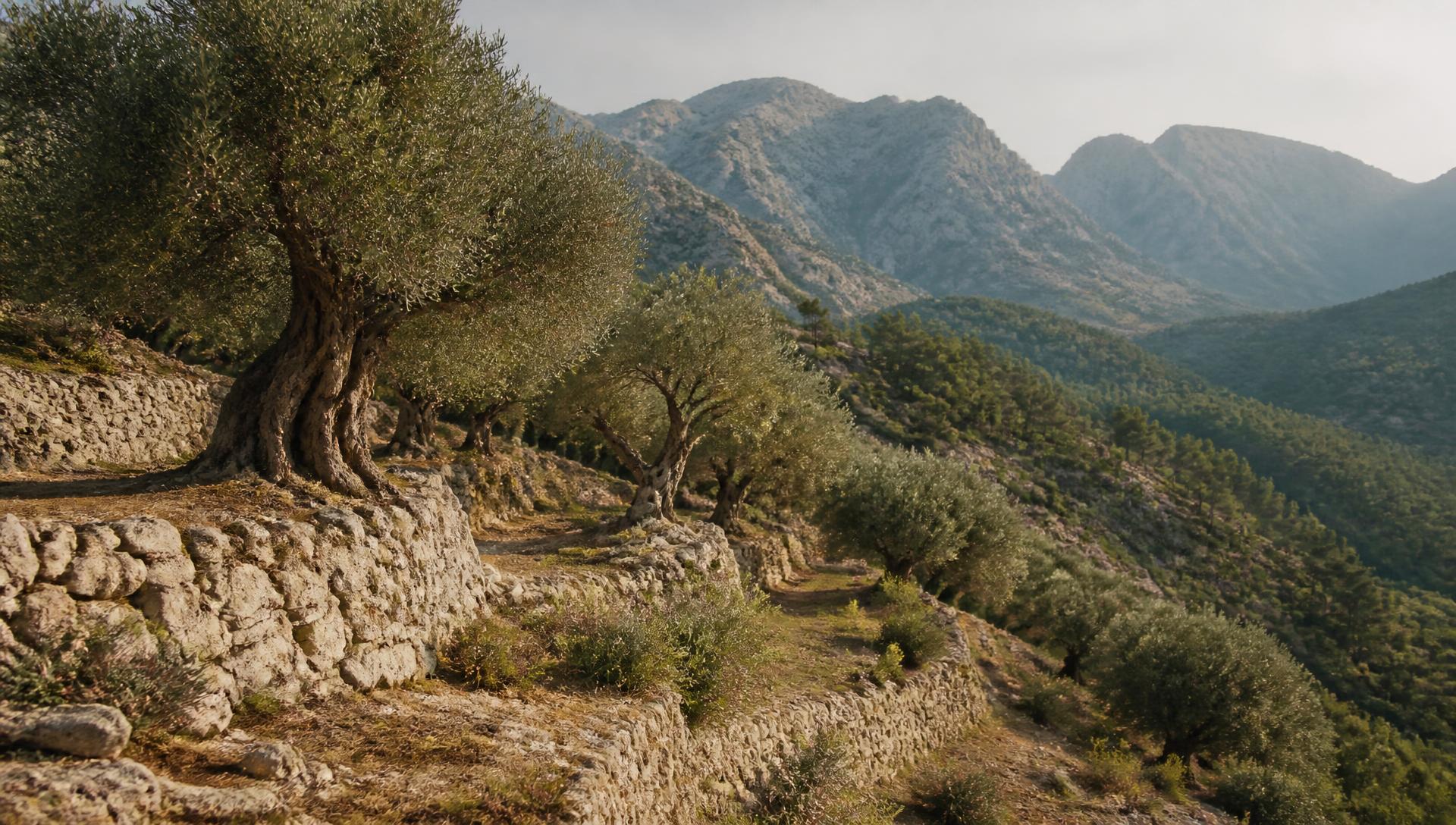 Olivar en bancales en la montaña de Alicante